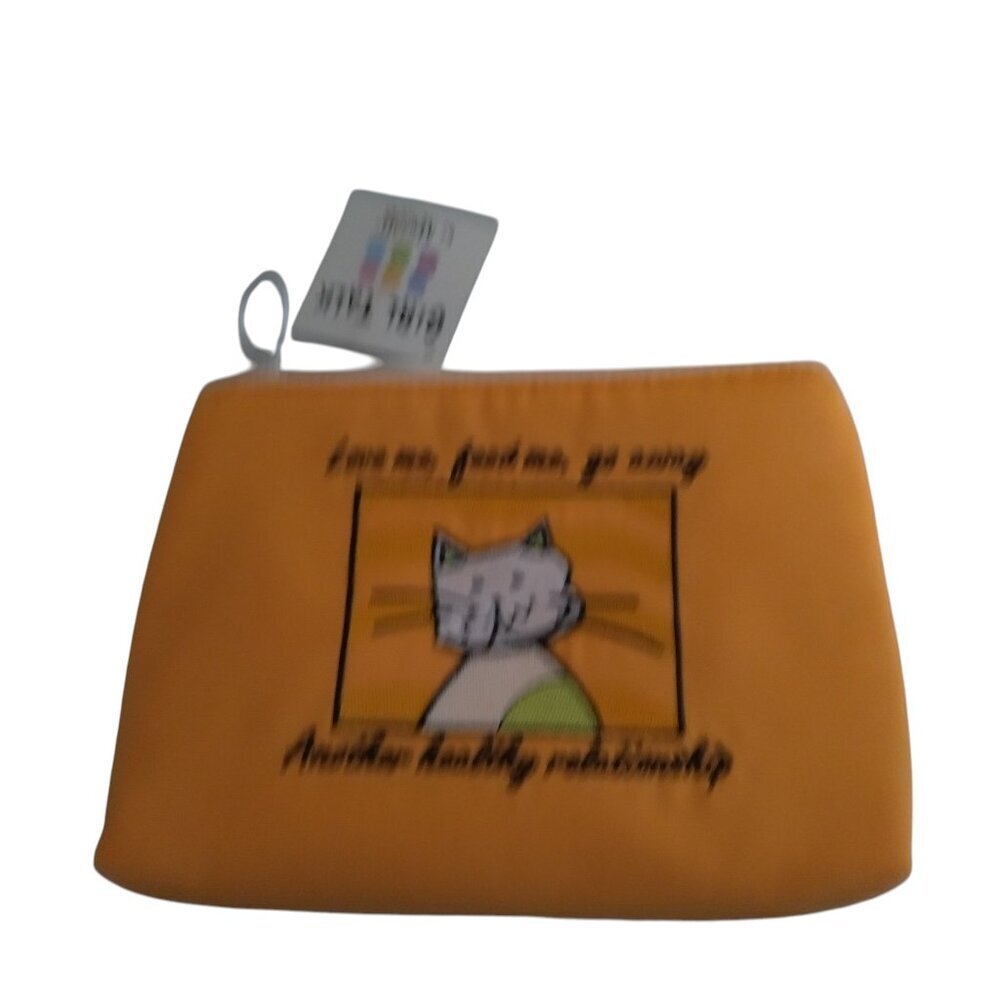 MaggiB Ganz Girl Talk Cat "Love Me, Feed Me, Go Away" Zippered Make Up Bag NEW